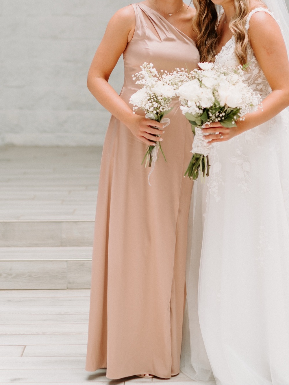 David's Bridal Blush One-Shoulder Bridesmaid Dress